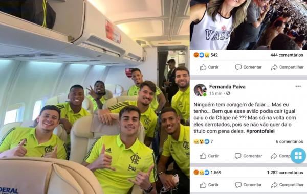 Mulher deseja a queda do avião do Flamengo e a morte de todos os jogadores