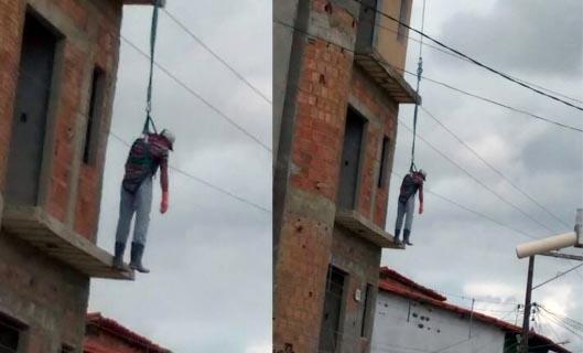 Imagem de Pedreiro é salvo ao ficar suspenso por cabo de segurança após levar descarga elétrica